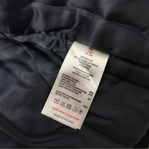 JACADI PARIS Navy Blue Wool Blend Hooded Baby Winter Coat Size 12 Months - Picture 10 of 10